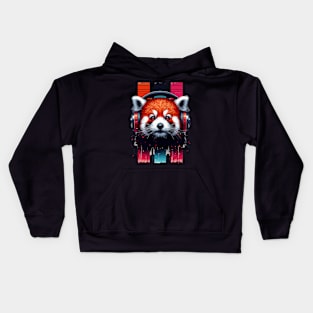 Cute Retro Music Red Panda In Headphones Kids Hoodie